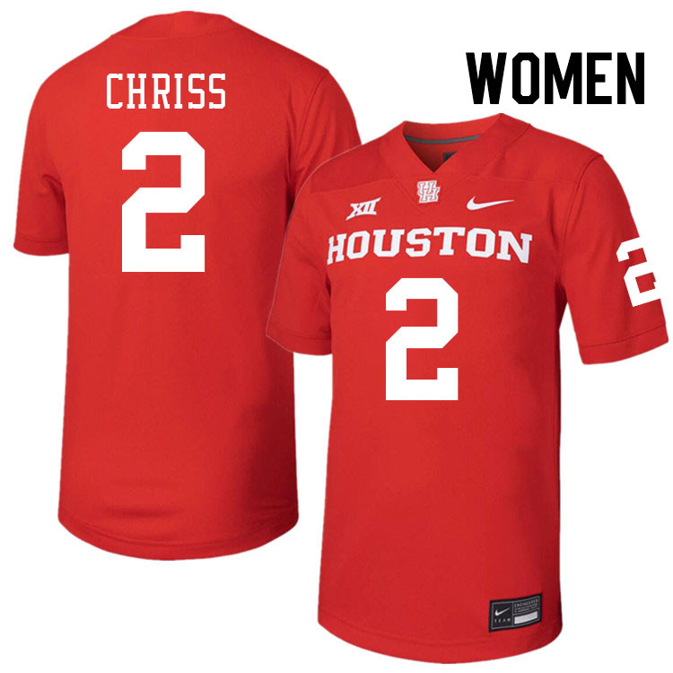 Women #2 Zeon Chriss Houston Cougars College Football Jerseys Stitched-Red